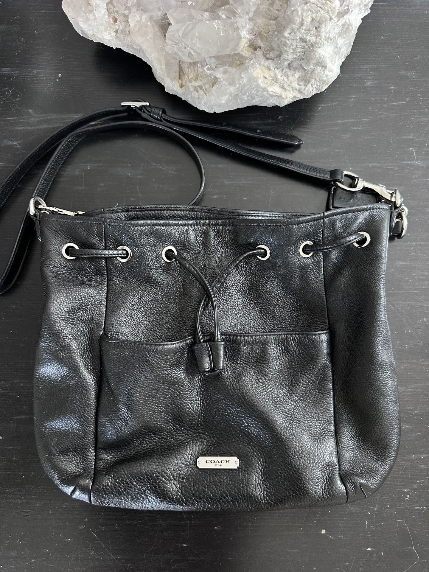 Coach pebbled leather drawstring hobo bucket bag