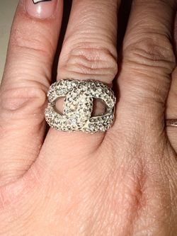 Crystal Pave CC Logo Cocktail Ring