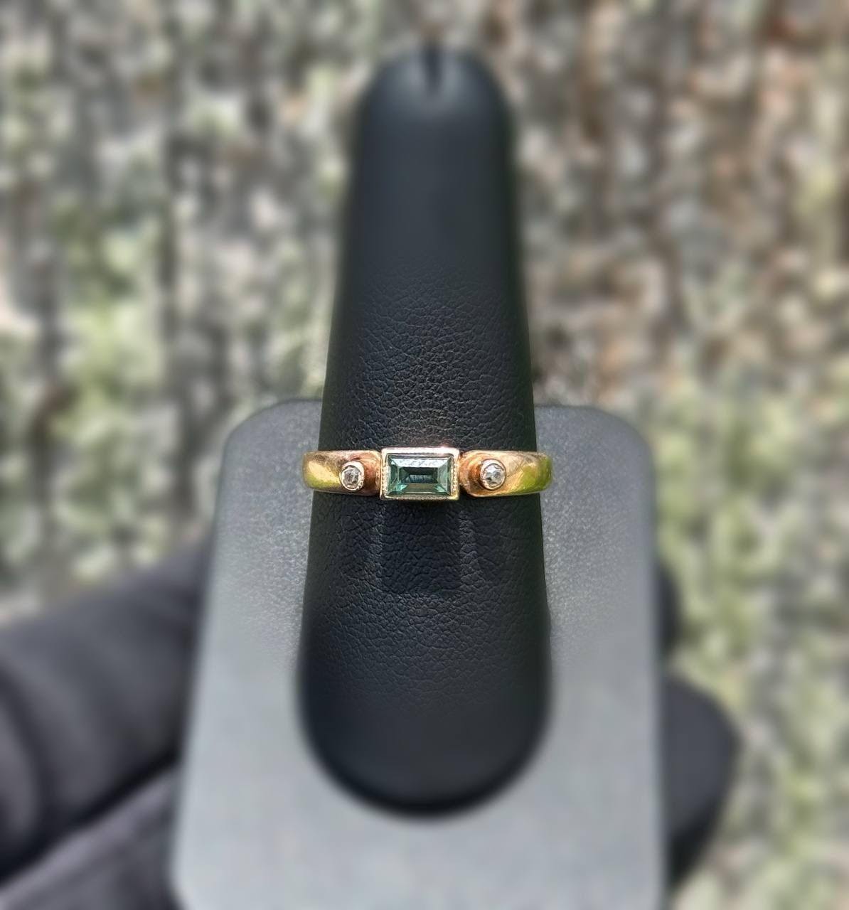 Vintage Jewelry 14k USSR solid rose gold tourmaline stone 0.20CT white stones 0.010CTW ring size 9.50