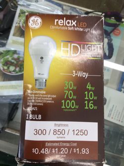 GE relax LED HD Light 3 way lumens 300,850, 1250