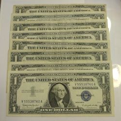Set Of (8) $1 Dollar Blue Silver  To Collect