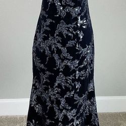 ELIZA J Sequin Embellished Evening Gown Navy Sizes 4, 12 Mermaid Sequins Velour