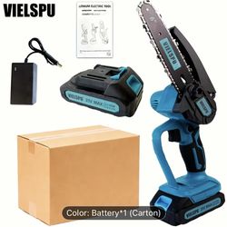 VIELSPU-Mini Cordless Chainsaw, Lightweight Handheld, Portable Home Edition with Splash Guard, Safety Lock, Rechargeable Battery for Quick Branch Prun
