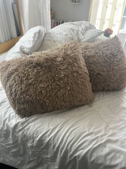 Large Tan, Shaggy Throw Pillow 