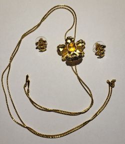 Risis singapore orchid necklace gold plated  with earrings set
