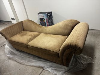European Italian Made Camelback Settee Sofa, Gold Chenille with Nailhead Trim