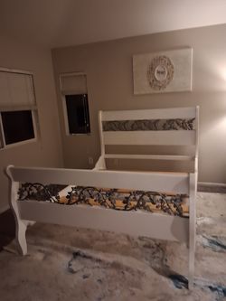 Queen Sleigh Bed Frame with wrought iron accents