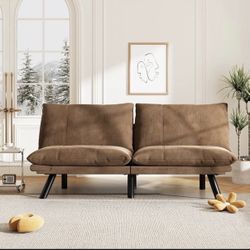 67”Futon Sofa Bed Convertible Small Upholstered Couch 2-Seat Loveseat Sleeper with Adjustable Backres