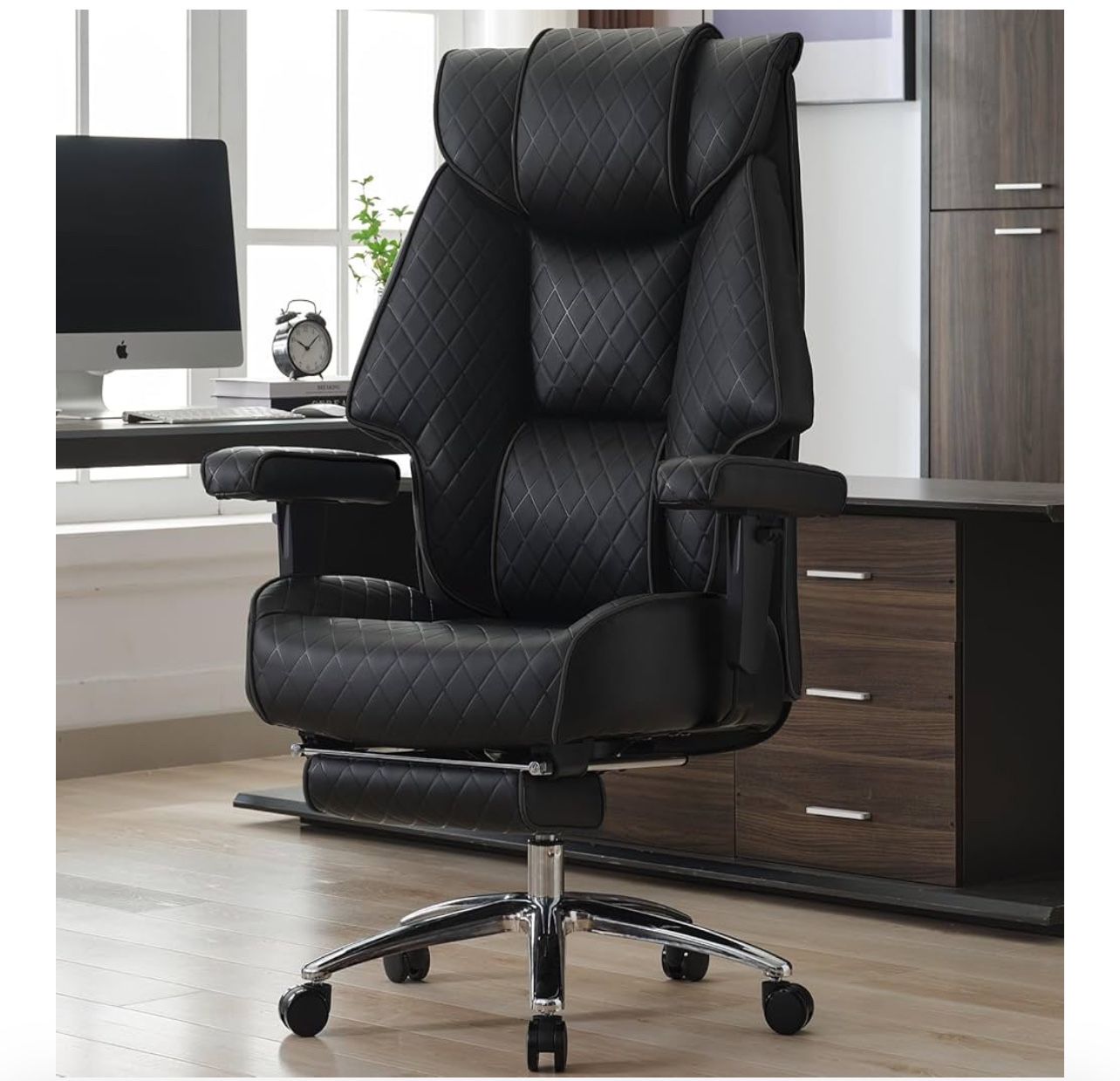Big and Tall Office Chair with Footrest, PU Leather High Back Executive Office Chair 400lbs, Ergonomic Computer Chairs