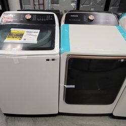 New Samsung Mega Capacity 5.5cu Ft Top Load Washer And Electric 220volt Dryer Set 