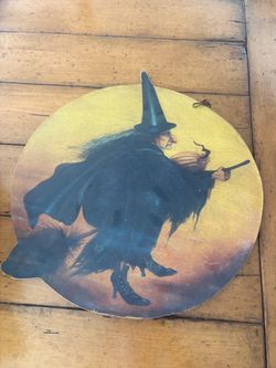 vintage style double sided hanging halloween witch plaque
