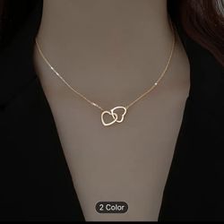 1pc Niche Design Double Ring Heart Pendant Necklace Simple Elegant Temperament Hollow Heart Pendant Neck Jewelry Valentine's Day Gift