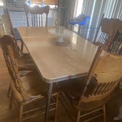 Vintage formica And Metal Dining Kitchen Table With Extension Leaf