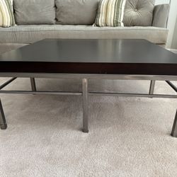 Wood top cocktail table square with metal frame 38” x 38”