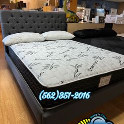 Queen Black Bamboo Mattress And Boxspring Bed Set New 