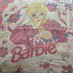 Vintage Barbie Woven Tapestry Throw Blanket Pink Made In USA Beacon 56x50