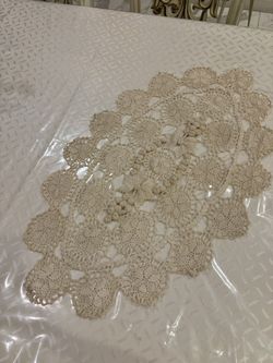 Beige Crochet Lace Table Runner