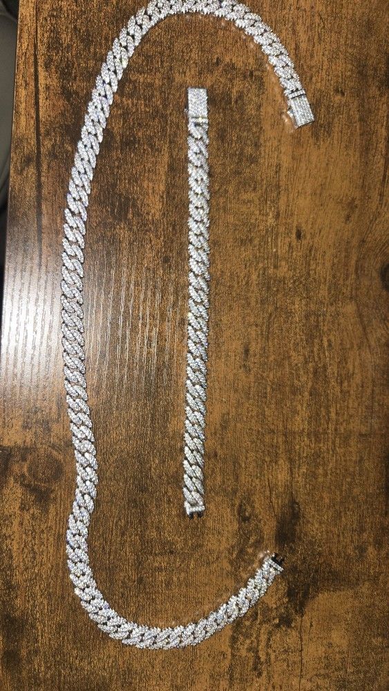 Cuban Link Chain + Iced Out Bracelet (Stainless Steel) – Set or Sold Separately
