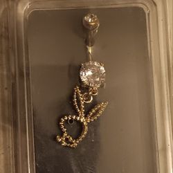 BODY JEWELRY (PLAYBOY) BELLY RING - 14G YLW GLD / TITANIUM  PB BNY Dangle Charm.