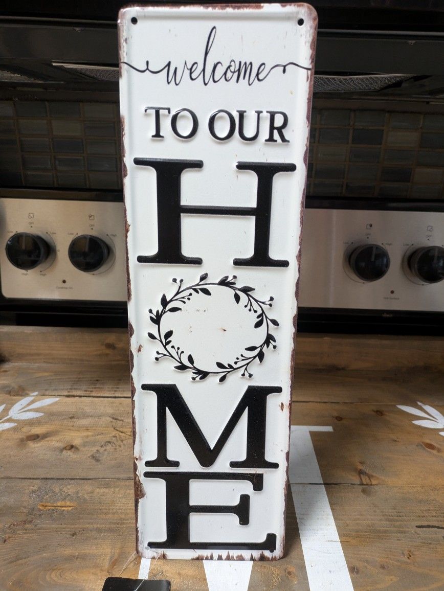 New White & Black Metal Home Sign 15.75 X 4.5