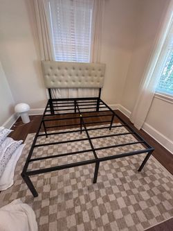 Metal Bed Frame with Tufted Upholstered Headboard