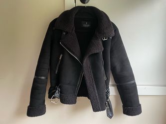 Stradivarius Black Faux Shearling Aviator Jacket – Women’s Size S