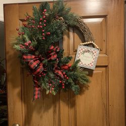 Beautiful Handmade Christmas/Winter Wreath with Cardinal and Merry Christmas sign