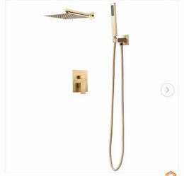 12 in. Shower Faucet Set, Square Rainfall Shower Head and Handheld Spray, Brushed Gold Wall-Mount with Brass Valve