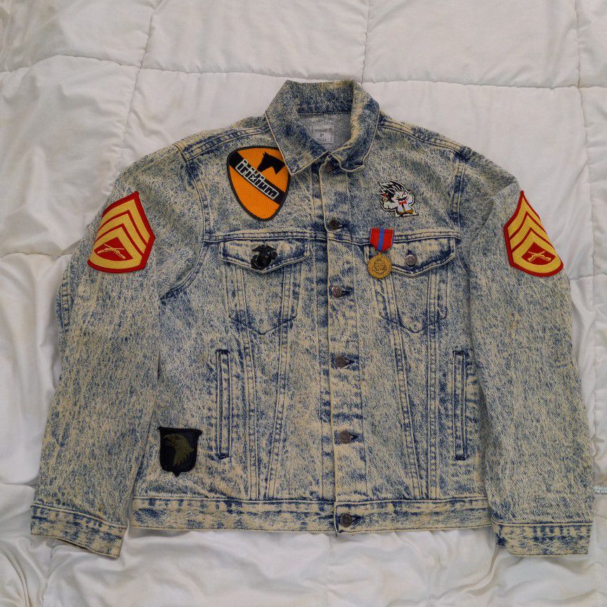 IRIDIUM Medals Reserve Meritorious Medal with army patch denim jean jacket size L

