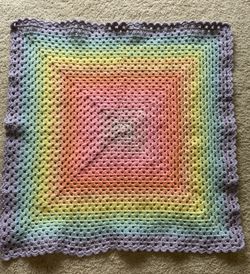Hand crocheted lap or baby blanket. Approximately 36 x 36. Thick. Machine washable, acrylic yarn. Smoke free, pet free, Covid free home. Public pick
