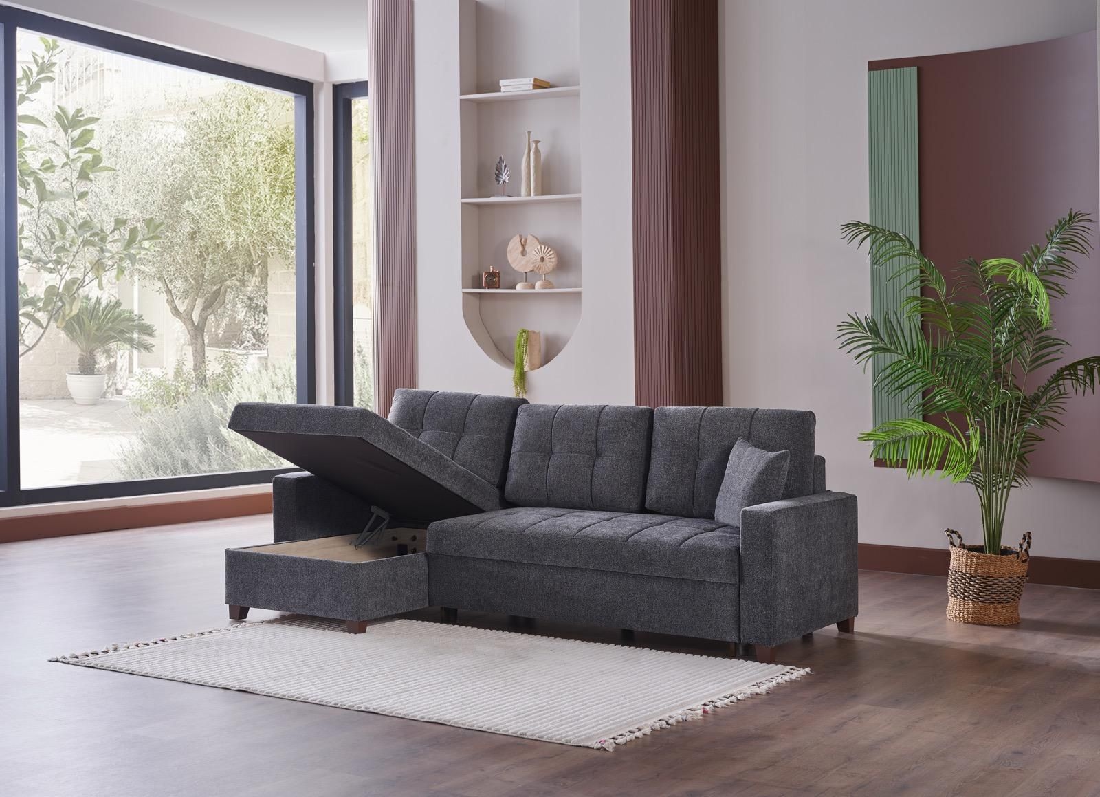 SLEEPER SECTIONAL WITH STORAGE DRAK GRAY FABRIC 115x60