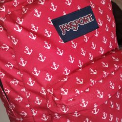 Red Jansport Backpack With ⚓ On It