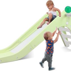 Freestanding Kids Slide, Toddler Slide Climber with Basketball Hoop & Ball, Baby Playset w/Long Slope, for Boys and Girls Birthday, Sturdy Playground 