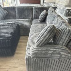 🔥✨ Luxury Comfort Collection – Premium Grey Corduroy Sectional w/ Pullout Bed ✨🔥