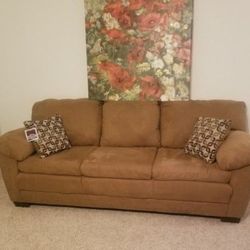 Camel Color Suede Like Sofa..Size 7ft Long..Brand New With Tag On It..very Comfortable!!