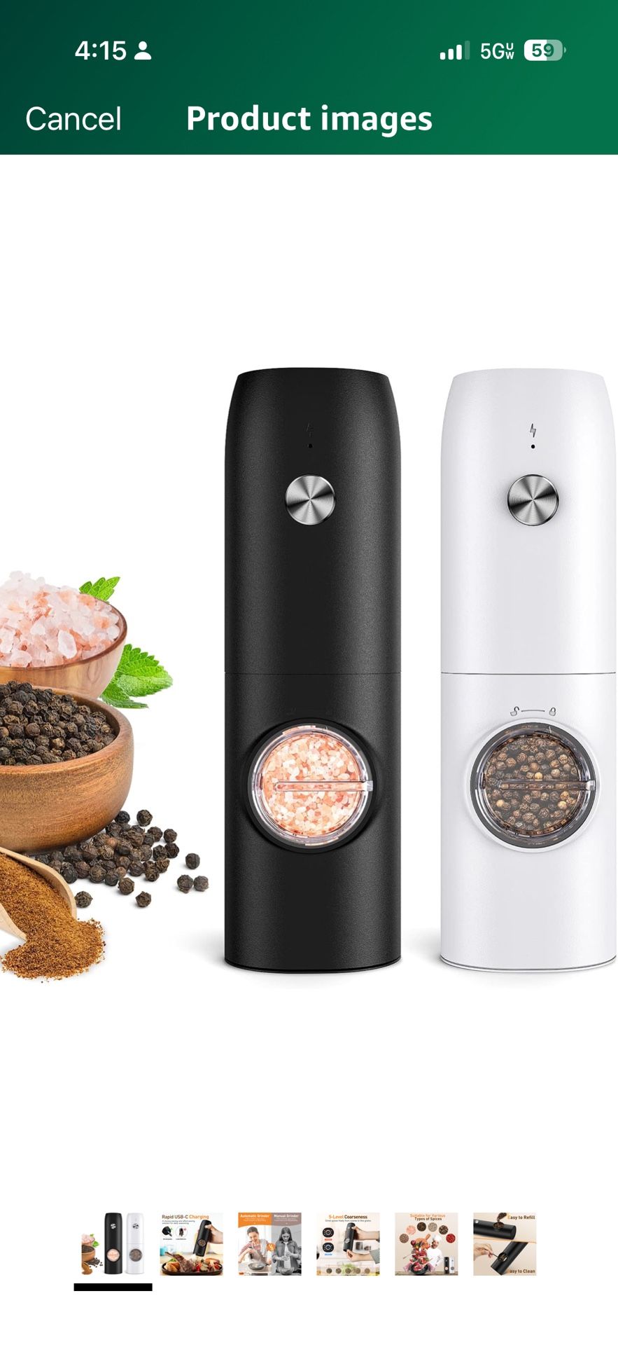 Electric Salt and Pepper Grinder Set-Rechargeable Automatic Pepper Mill Grinder with LED Christmas Gifts for Women, USB Adjustable Coarseness shakers,