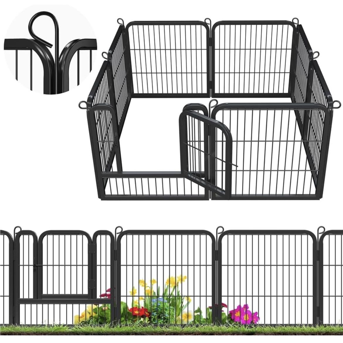 24in x 17ft Decorative Garden Fence Rustproof Folding Fencing Landscape Patio Flower Bed Animal Barrier Border for Dog Outdoor Fences Black
