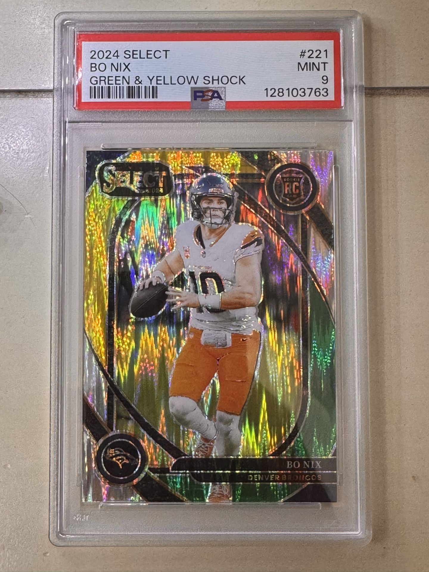 2024 Select Bo Nix Green Yellow Shock #26 PSA 9 Denver Broncos
