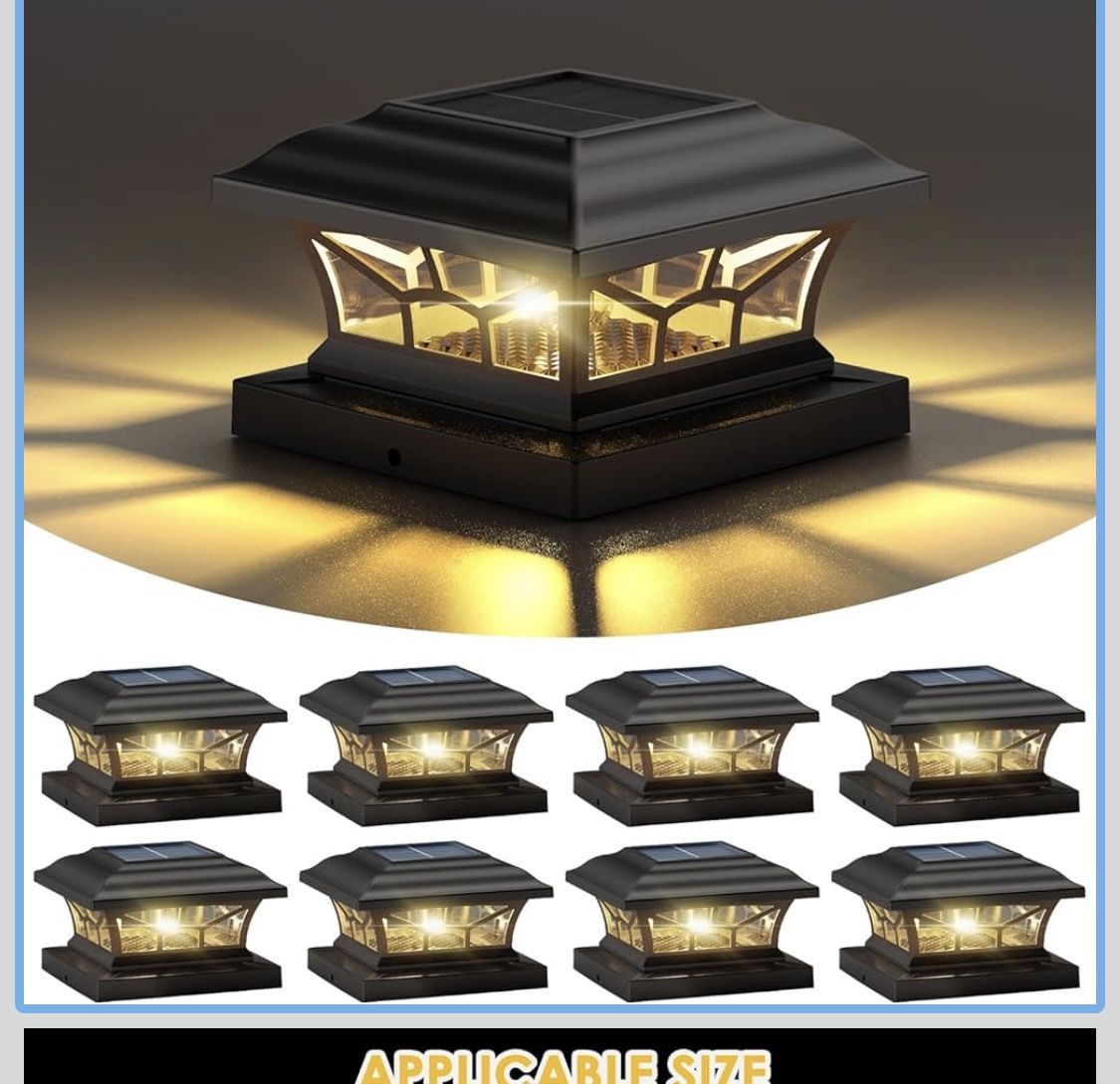 8 Pack Solar Post Cap Lights Outdoor Waterproof, Fits 4x4, 5x5, 6x6 Wooden & Vinyl Fence Decks, Edison LED Bulb with Warm & Cool White Light Modes (Cl