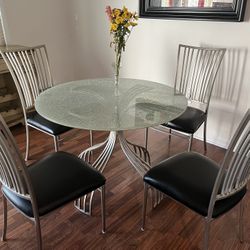 Cracked Glass Look 42 Inch Dinette Set With 4 Chairs