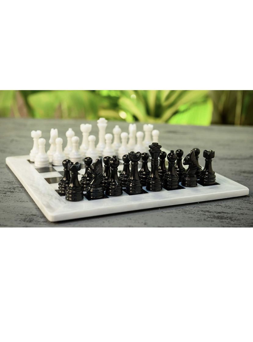 RADICALn 15 Inches Handmade White and Black Weighted Full Chess Game Set with Storage Box - Staunton and Ambassador Style Marble Tournament Chess Sets