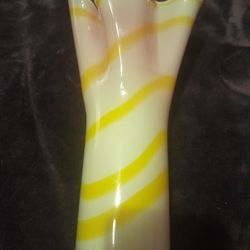 Murano Yellow And Red With White Swirl Vase