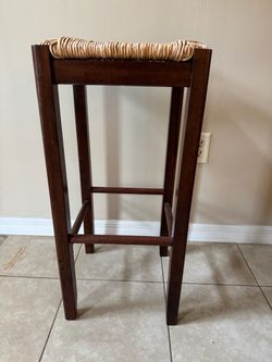 Wood Bar Stool with Woven Rattan Seat set of four