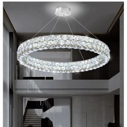 Modern Ring Chandelier, Crystal Chandeliers for Dining Room Round LED Ceiling Light Fixture for Living Room Bedroom Lighting Dimmable with Remote Ring