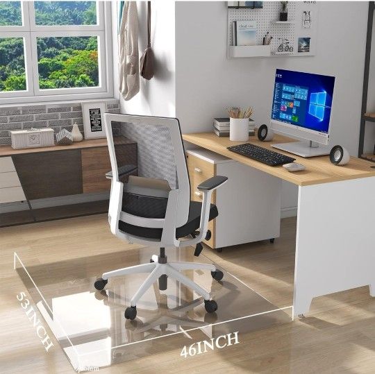 Natsukage Glass Chair Mat 46" x 53" 1/4" Thick Tempered Glass Office Chair Mats Desk Chair Mat for Carpet or Hardwood Floor Computer Chair Mat Floor P