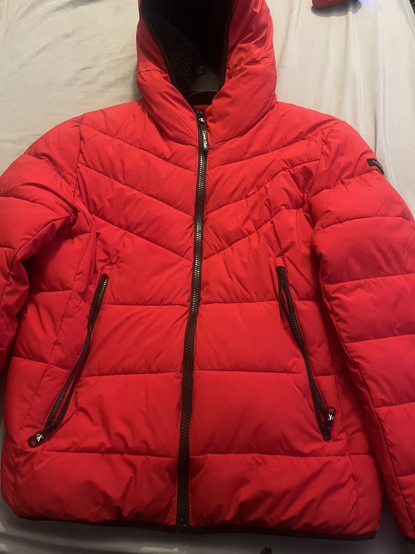 red calvin klein puffer