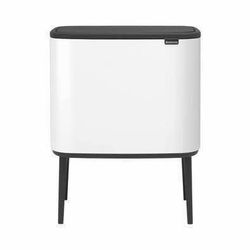 New 9 Gallon Dual Compartment White Steel Rectangular Recycling Touch Top Trash Can with Legs