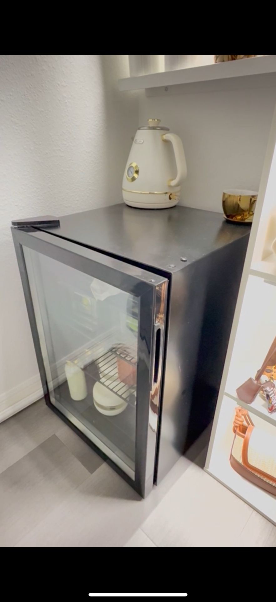 Black Glass Door, Mini Fridge