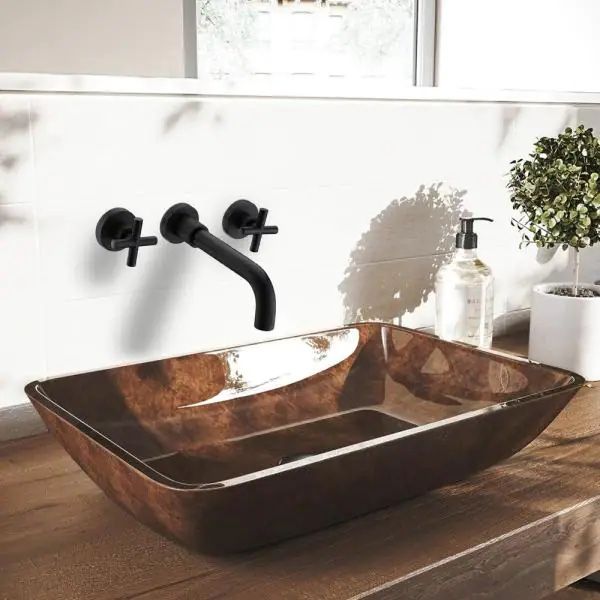 Double Handle Wall Mount Bathroom Faucet in Matte Black