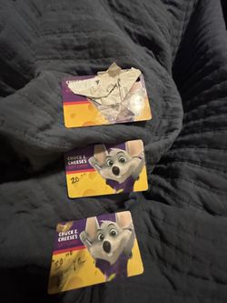 Chuck E. Cheese Gift Cards 3 of them with 20 $ on each taking offers can buy as many as you want 3 Max